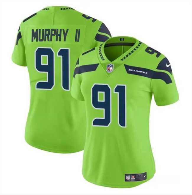 Womens Seattle Seahawks #91 Byron Murphy II 2024 Draft Green Vapor Limited Stitched Jersey Dzhi